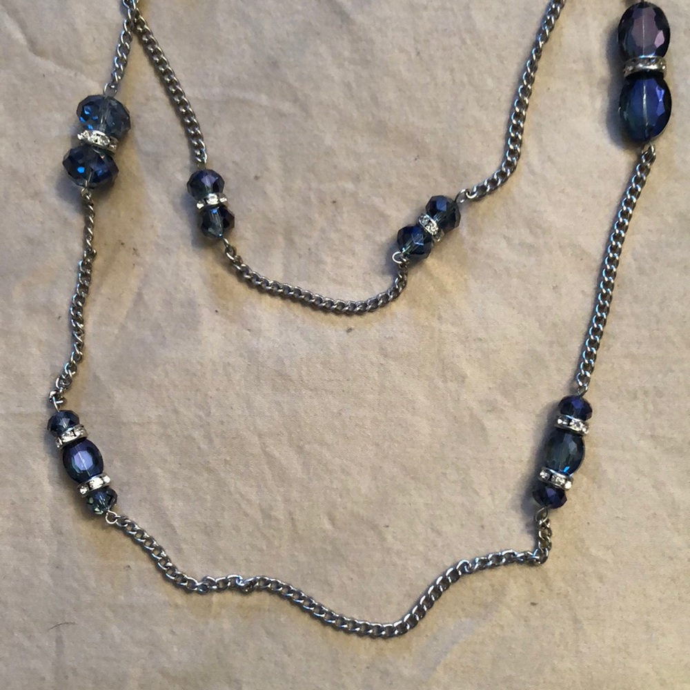 Silver necklace with blue crystals